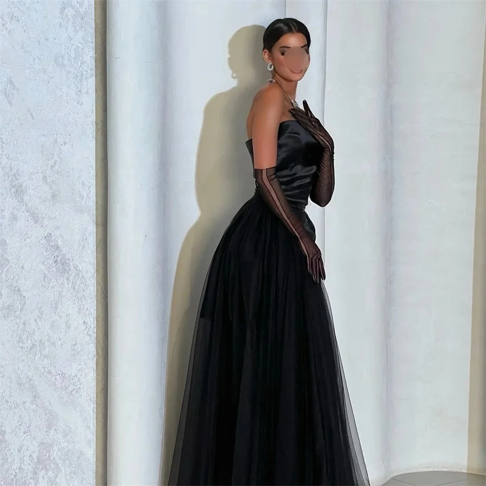 Schwarzes herzförmiges langes maßgeschneidertes Anlasskleid Abendkleider Pastrol Unisex Jersey Retro Dubai Saudi Arabisch Abschlussball Maßgeschneidert