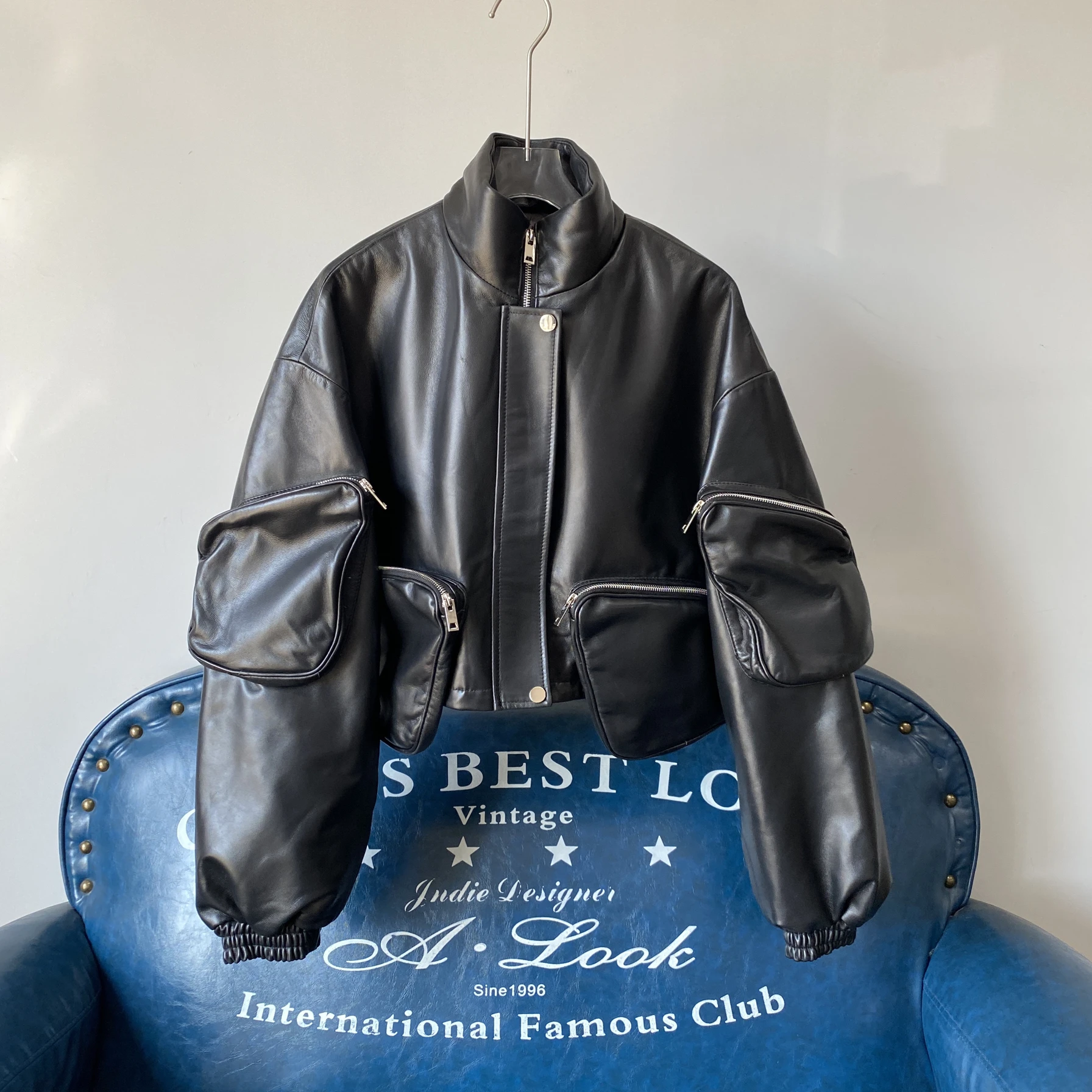 

2025 New Women's Genuine Leather Jaet eepskin Stand Collar down Filled Coat Tee-Dimensional ket Workwear Jaet