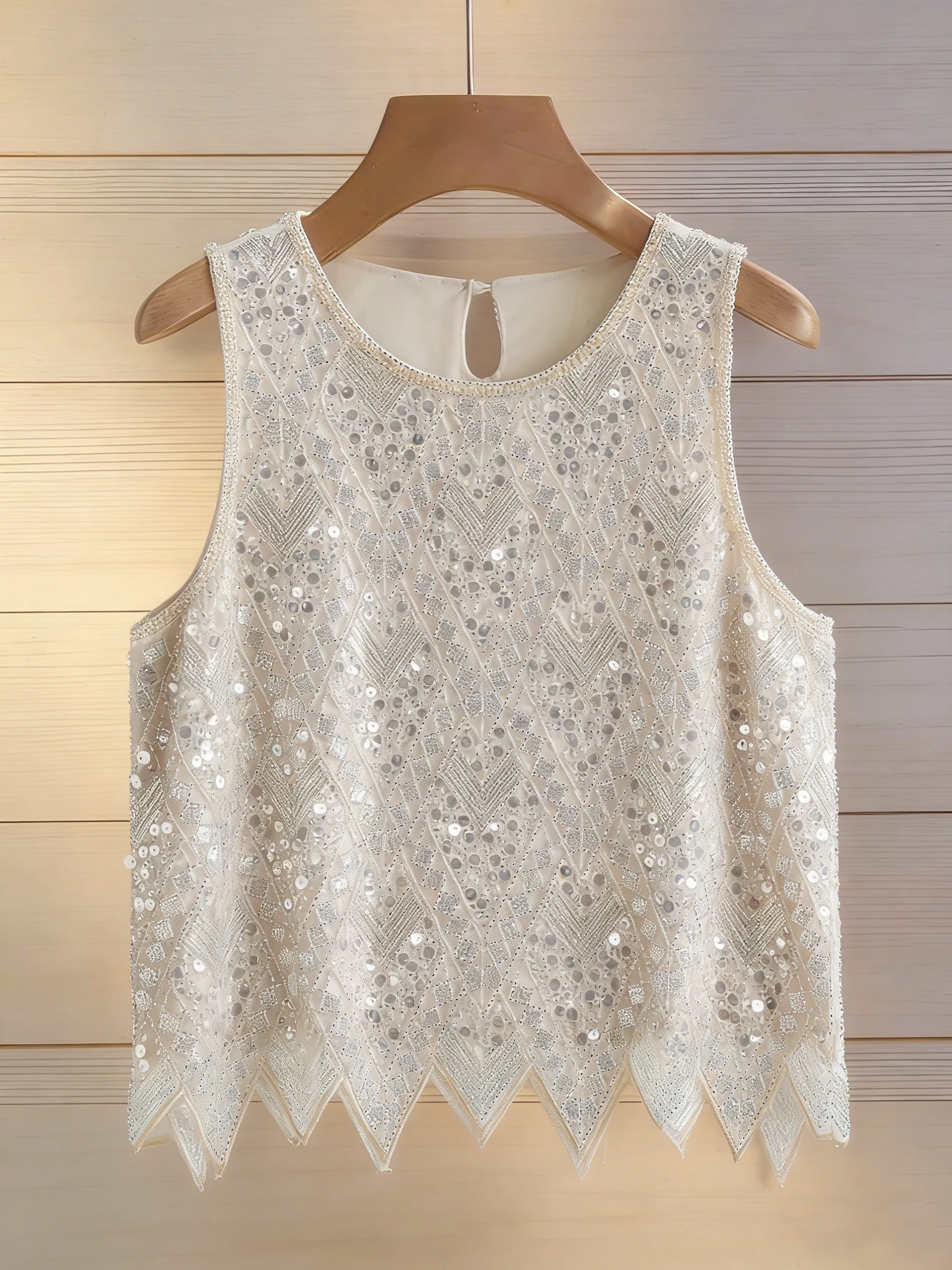 

Ladies' Elegant Pearl Embroidery Party Apricot Tank Top - Shiny Glitter Sleeveless Tank Top Party Costume