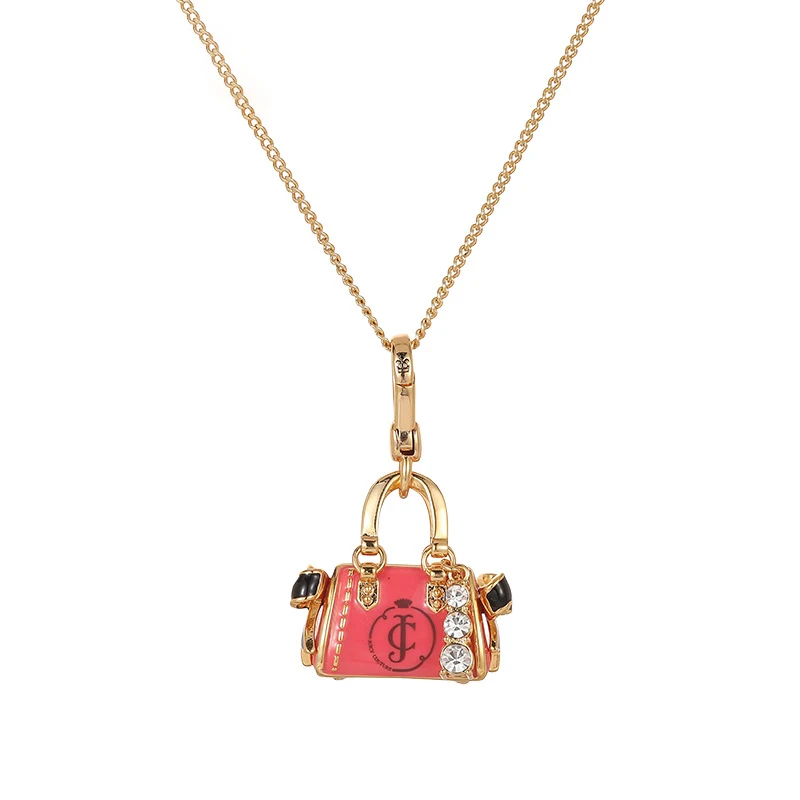 1Pc Exquisite Enamel Glaze Inlaid Zirconium Pendant Bow Letter Print Handbag Pendant Necklace,For Women Sweet Niche Party Gifts