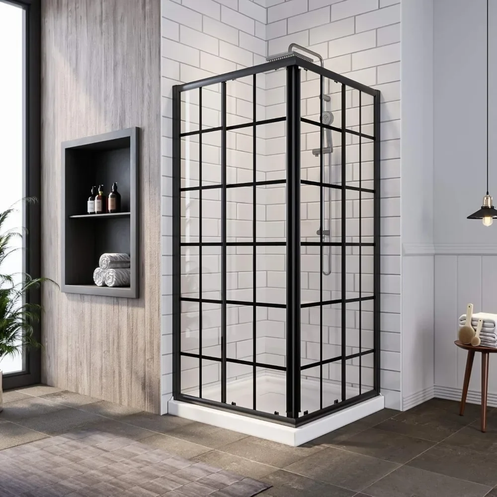 Sliding Shower Door with Base Corner Enclosure 36 X 36 X 72 inch, Semi-frameless Door with 1/4