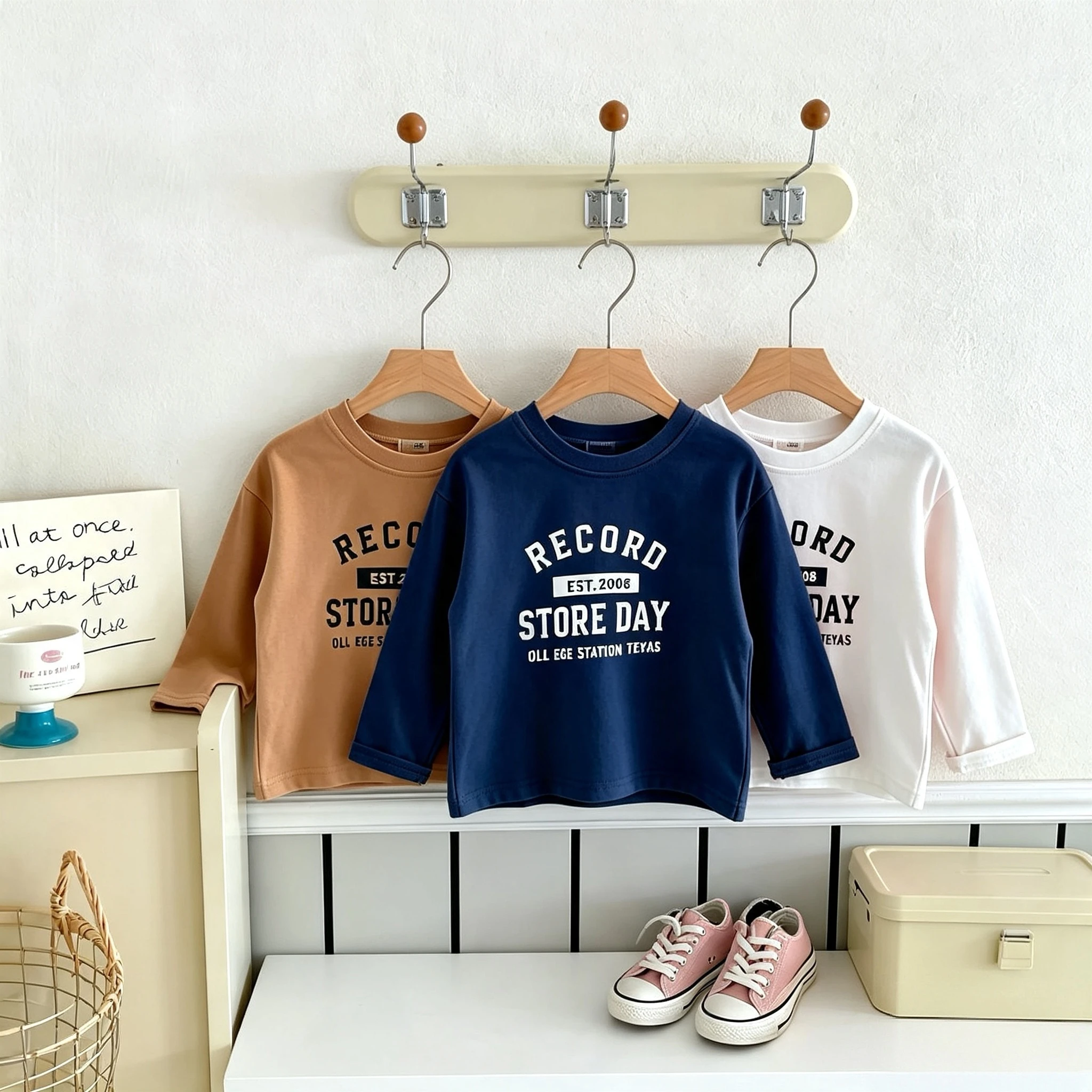 Solid Color Letters Printed Long Sleeve Tshirts Tops Children's Clothes Autumn Simple Versatile Casual Kids Bottoming Shirt