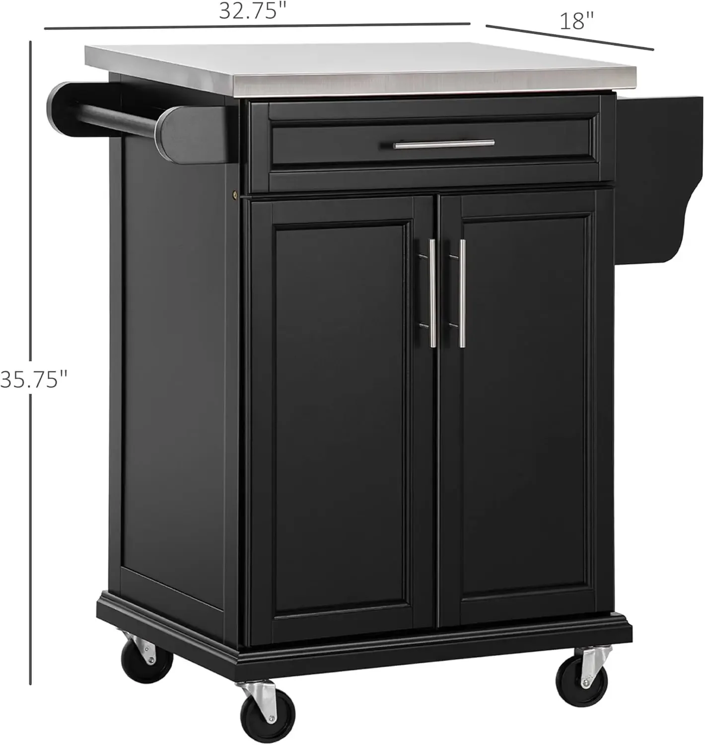 HOMCOM Isla de cocina con ruedas, carrito de cocina con ruedas con encimera de acero inoxidable, cajón y especias, utilidad