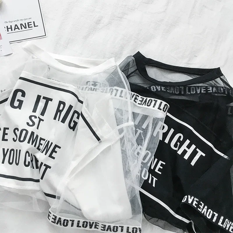 Fashion Hollow Out T Shirt Women Sexy Transparent Summer Tops Ladies Short Sleeve Loose T-Shirts Woman Tee Shir Camisetas Mujer