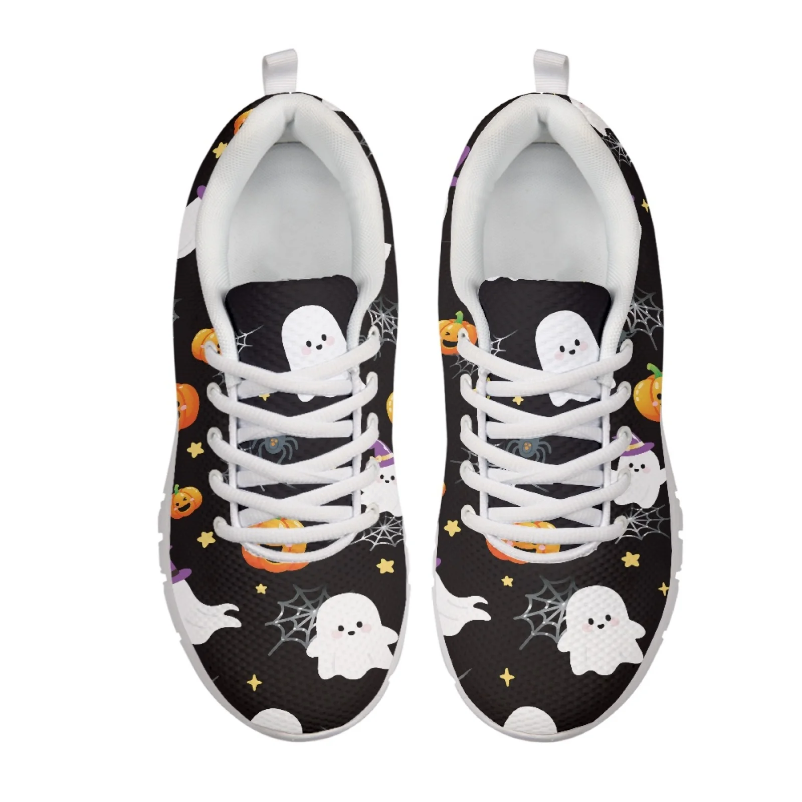 Coloranimal Halloween Running Walking Shoes Featuring Black Cat Pumpkin, Breathable Lace up Sneakers for Gym and Daily Walking