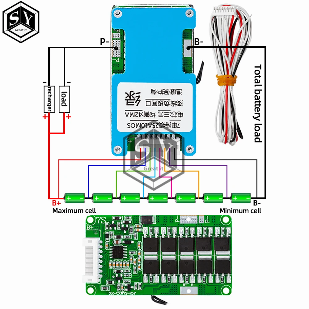 BMS 7S 24V 15A 20A 25A Li-ion Lmo Ternary Lithium 18650 Battery Charge Protection Board Balance And NTC Temperature Protect