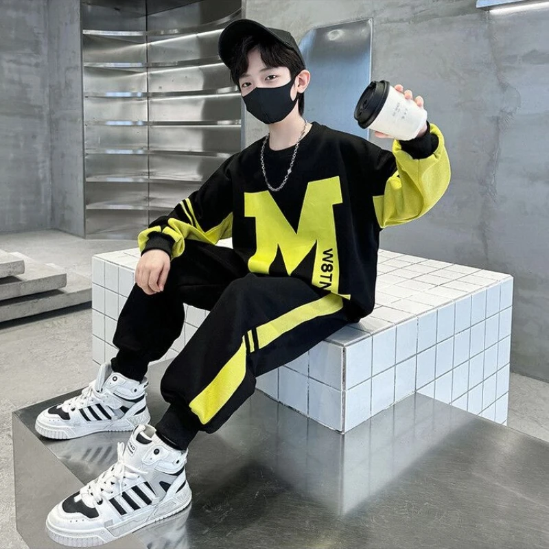 

Autumn Children Boy Clothes Set Teenage Yellow Letter Pullover Top & Pants 2pcs Kid Sweatshirts Top &amp