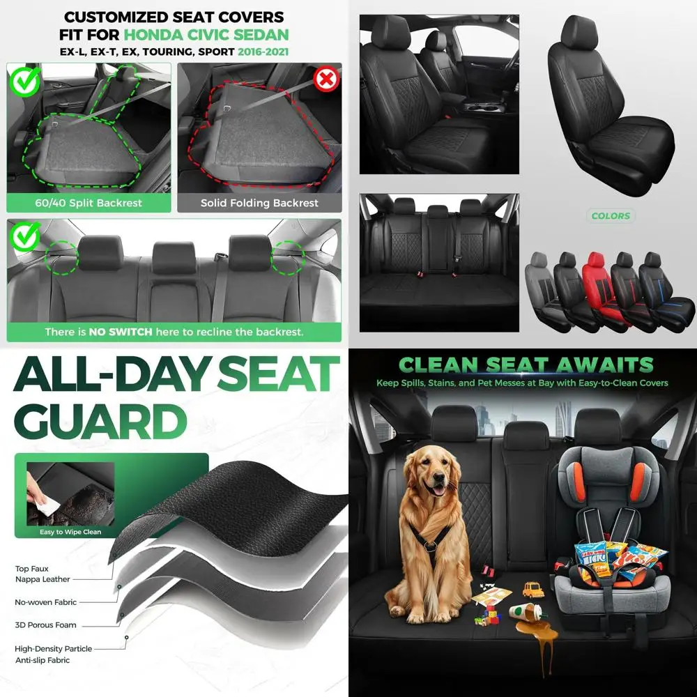 

for Honda Civic Leather Seat Covers, Sedan Sport, EX EX-L EX-T Touring 2016-2021, Custom Fit Car Seat Cover Full Set, Waterproof