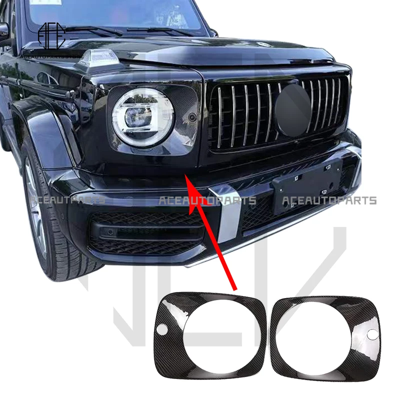 

2019-2022 Real Carbon Fiber Front Headlight Lamps Frame Ring Covers Stickers Housing Fit For Mercedes Benz G CLASS W464 G63