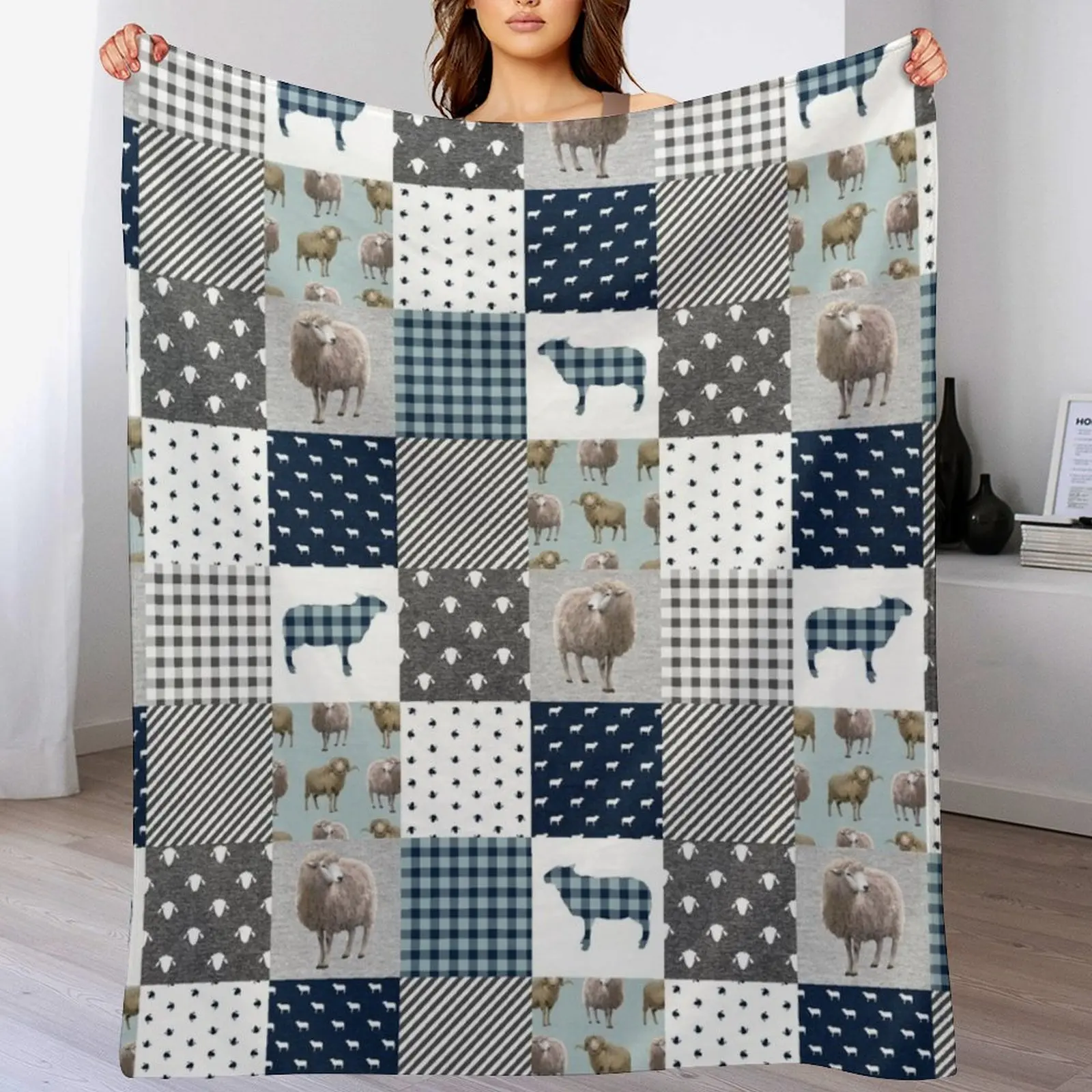 

Animal Checkerboard Pattern Sheep Throw Blanket Decorative Sofas warm winter Bed Blankets