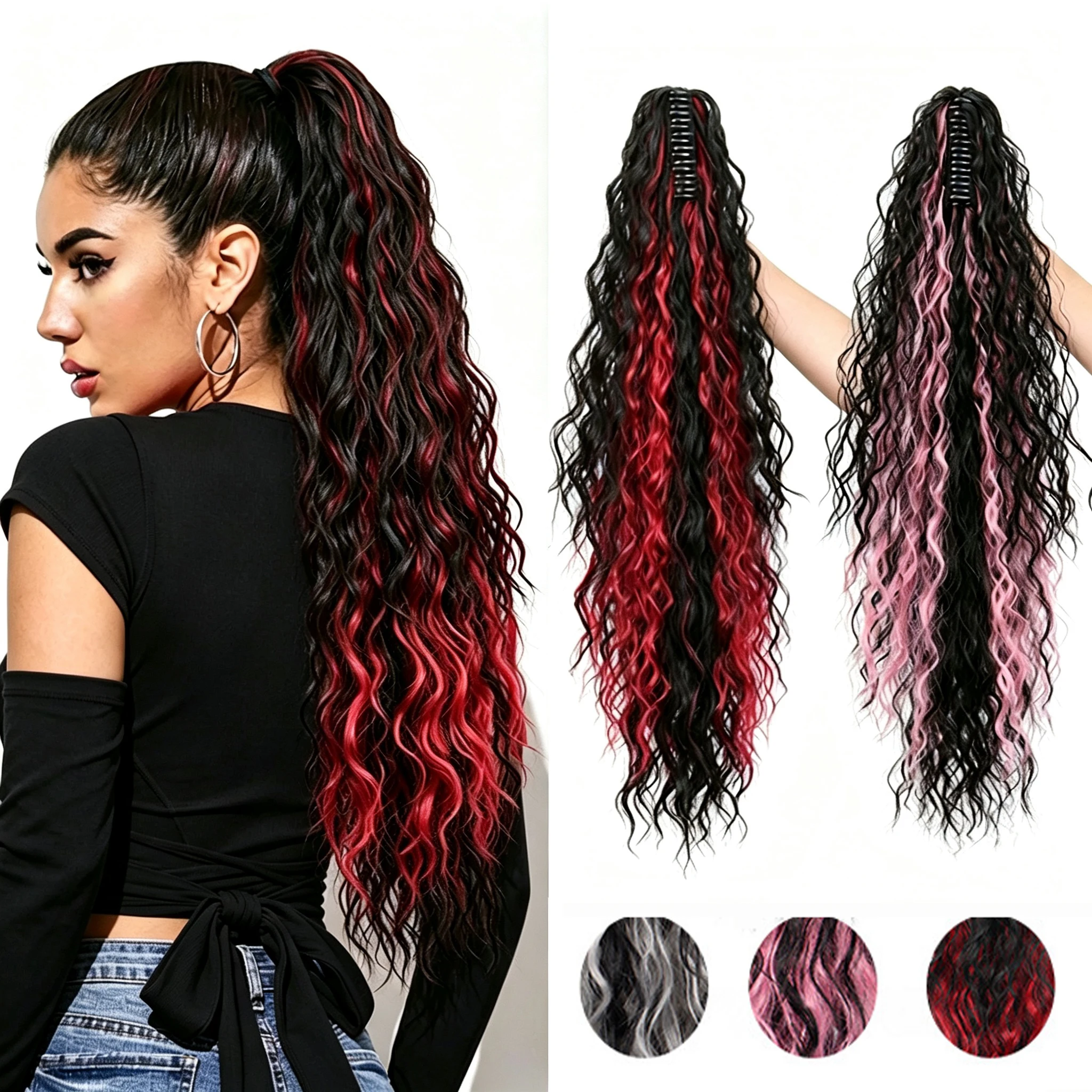 Synthetic Long Straight Claw Clip On Ponytail Hair Extensions 24Inch Heat Resistant Pony Tail Hair Piece For Women Daily Party