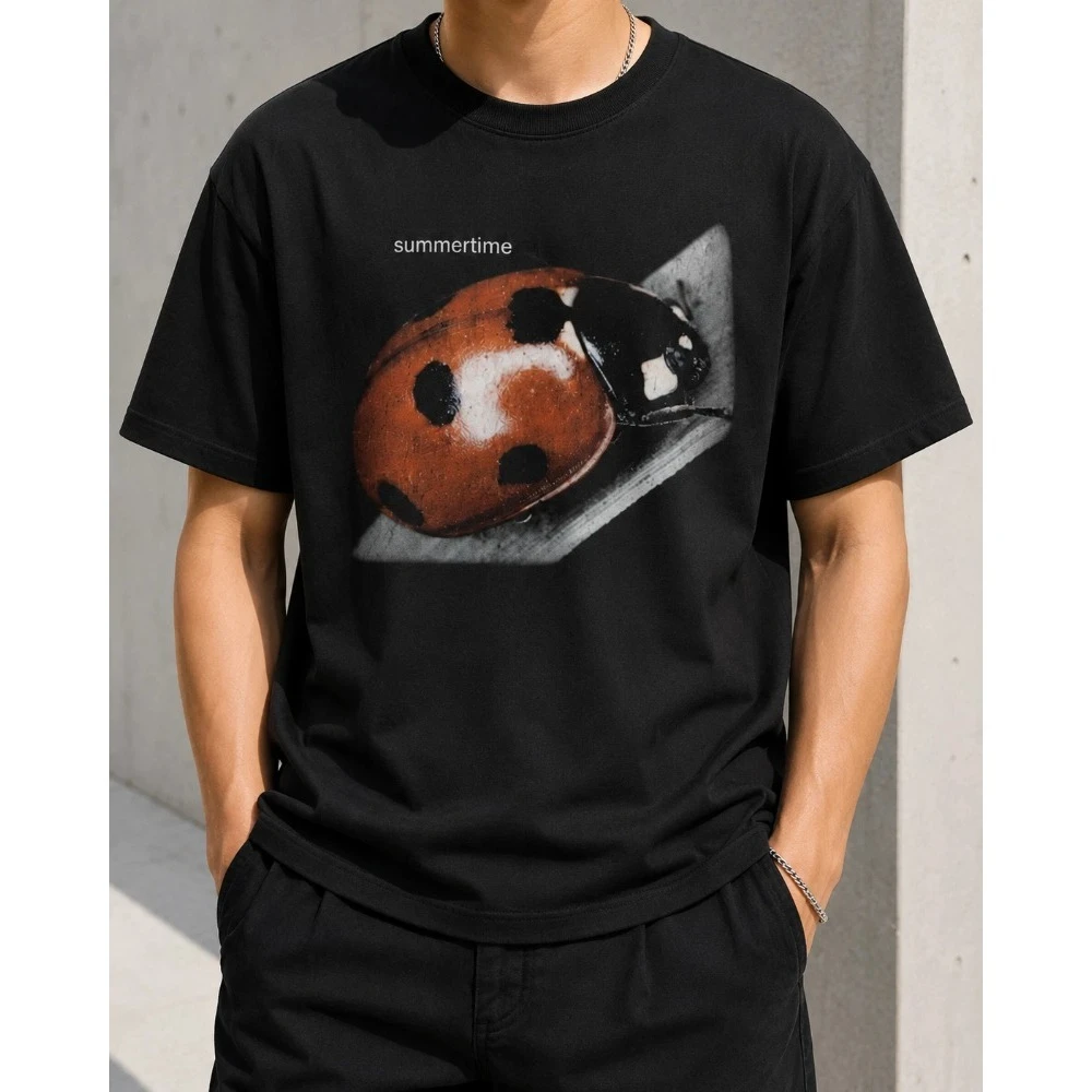 Ladybug Beetle Nature T Shirt Men Women Short Sleeve Letter Insect Graphic Crew Neck Cotton Casual Animal Tee