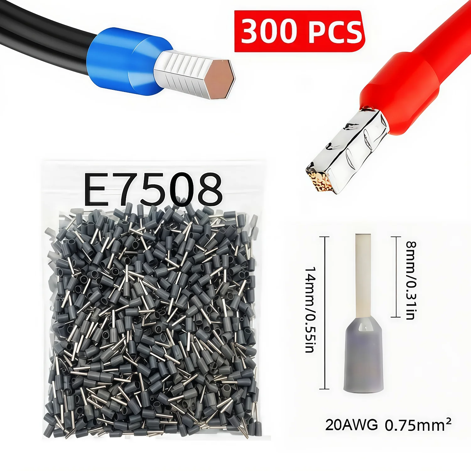 300-teiliges Isoliertes Kabelendverschluss-Set, 8 Größen AWG 22-8 Drahtklemmen, Verzinntes Messing PVC-Isoliert, für Elektrische Verkabelung