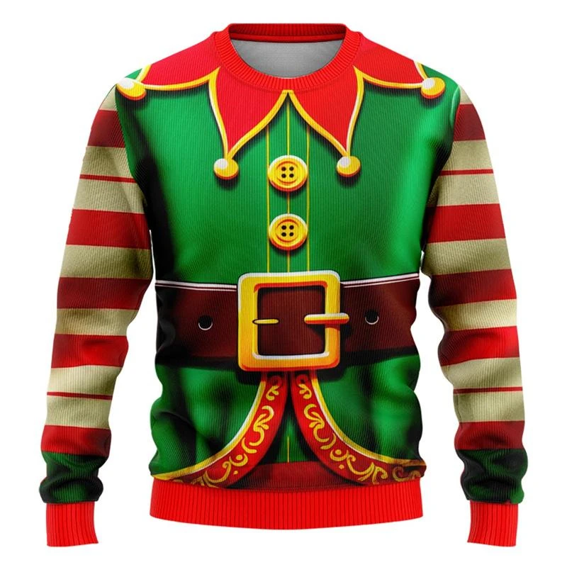 Men's Funny Ugly Christmas Sweater With Santa Claus Graphic Print Winter Warm Pullover Casual Loose Fit Christmas Sweatshirt