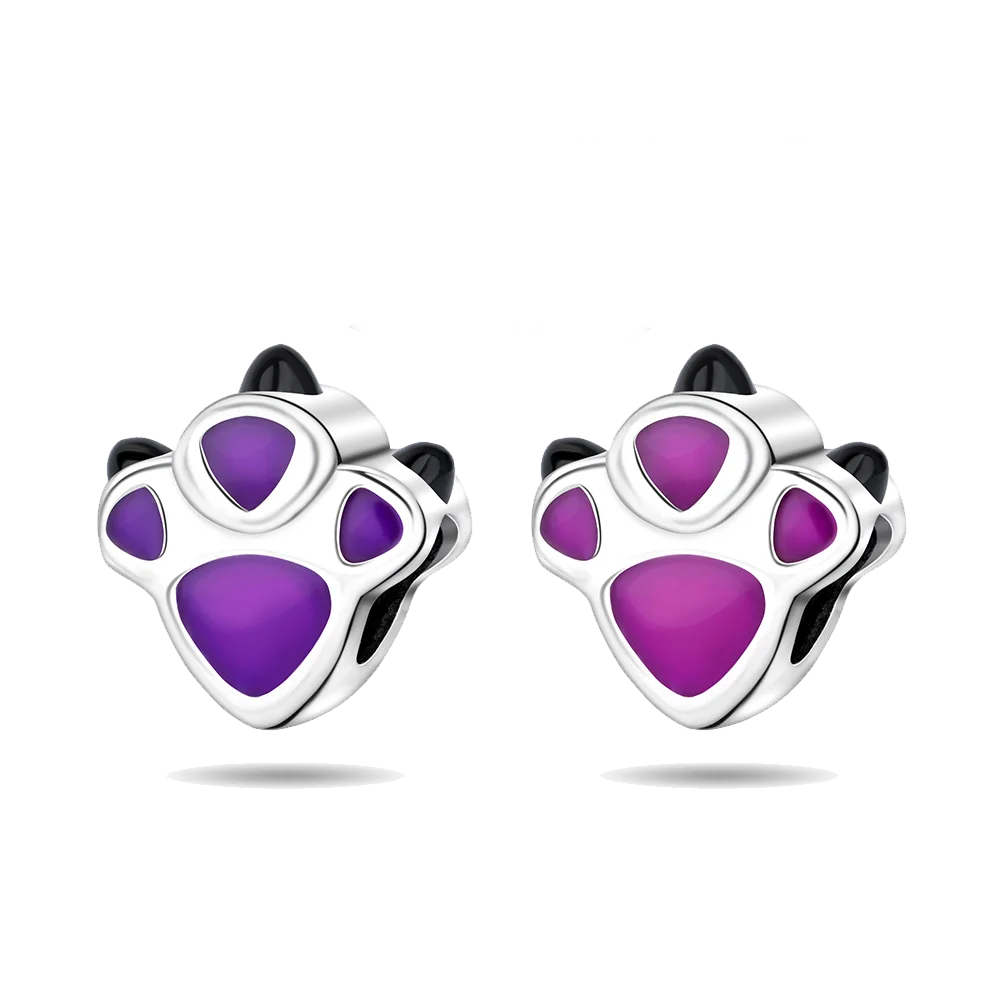 925 sterling silver pink cute dinosaur paw print beads suitable for original bracelet, men's and women's DIY jewelry gift