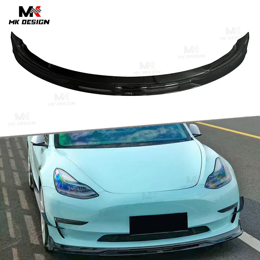 VTEN Style ABS Front Bumper Lip Chin Spoiler for Tesla Model 3 2020-2022 Gloss Black Front Lip Splitter Car Accessories