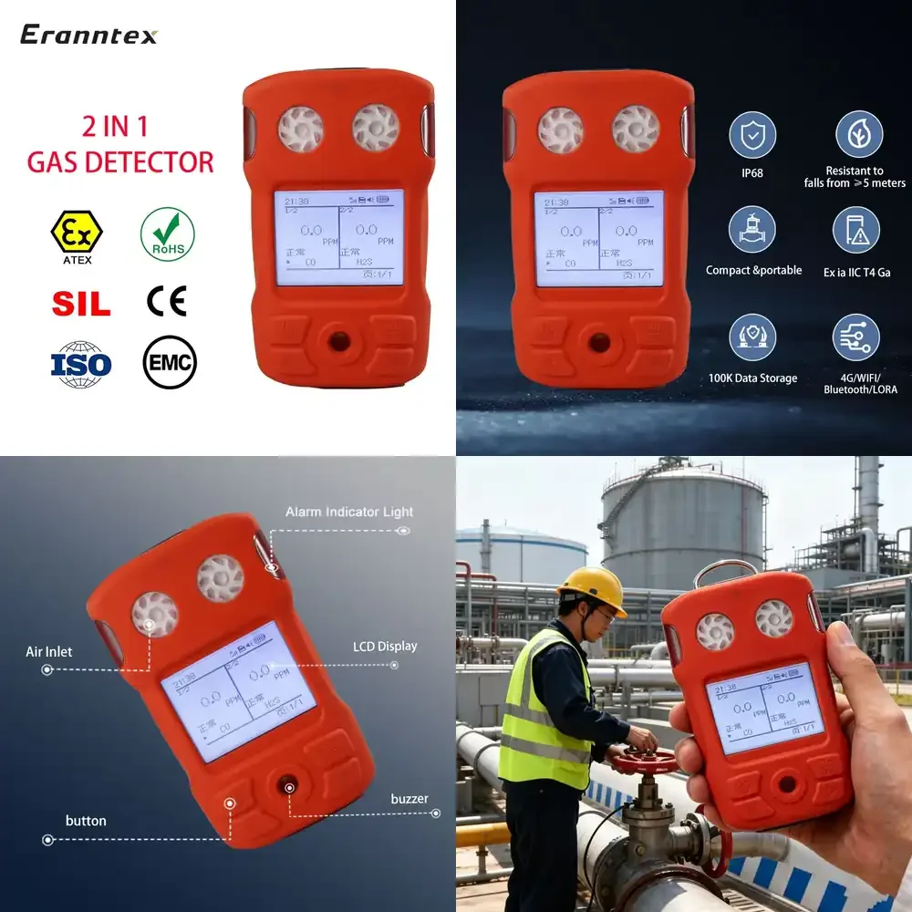 

Portable 2 in 1 Multi Detector Handheld Pump Suction Toxic Tester with LCD Alarm for CO H2S O2 LEL Detector