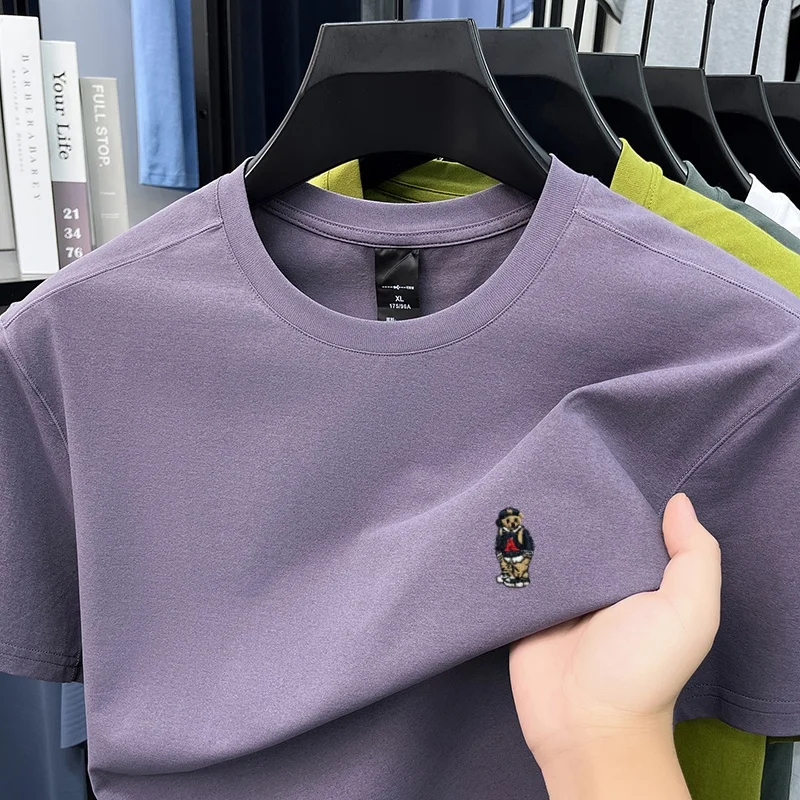 High quality summer new short sleeve T-shirt luxury brand cute cartoon bear embroidery men's round neck fashion breathable top - view 3