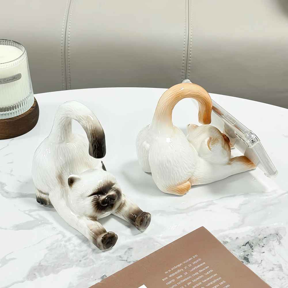 

1Pc Japan Style Glasses Mobile Phone Holder Desktop Cat Decoration Collectible Ceramic Home Decor Craft Ornaments
