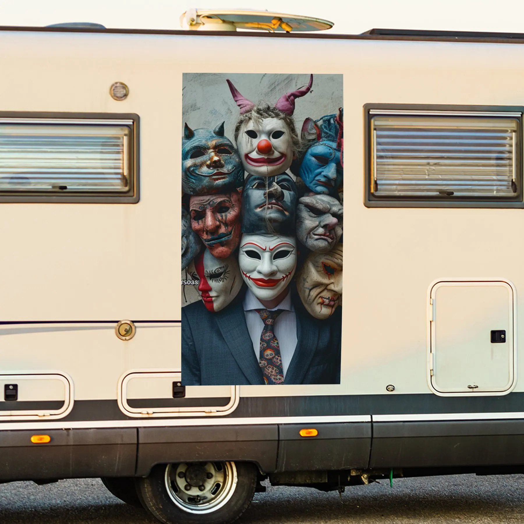 

Multi - Masked Figure Art Motorhome Car Door Sticker PVC Self Waterproof Stick, Striking Auto Exterior Accessories Decor Protect