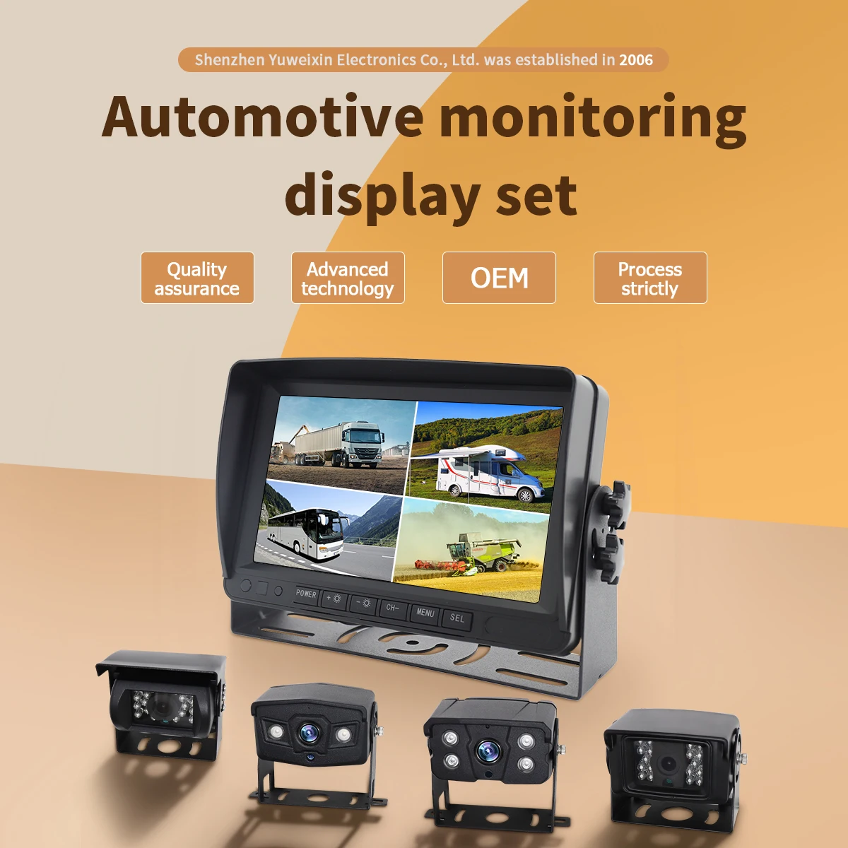 7 Inch Car Screen 4ch Display Vehicle Screen Reversing Camera Kits Backup Camera for Truck Tractor Camera