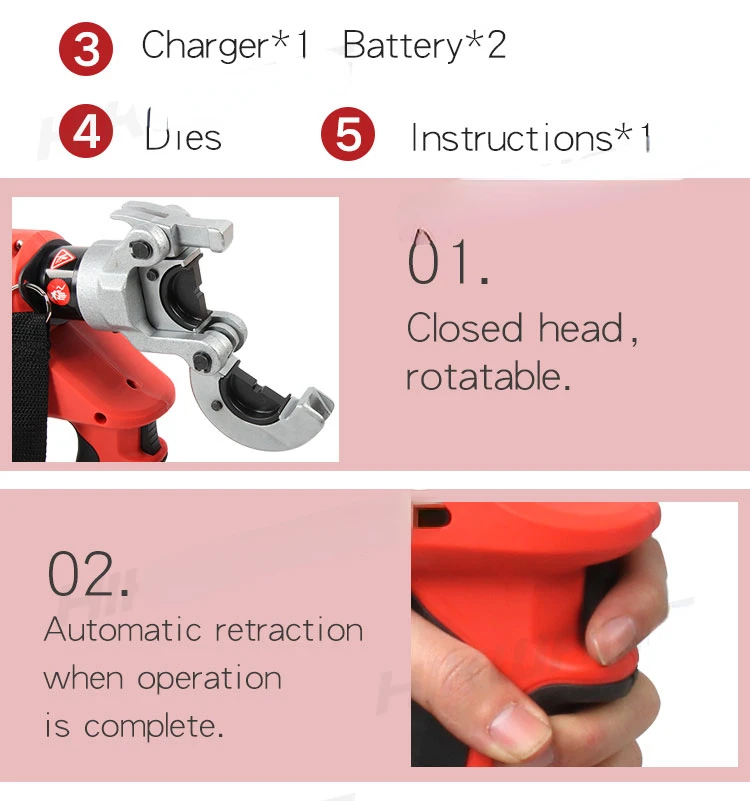 60KN good quality rechargeable EZ-300 hydraulic cable lug terminal crimping tool for aluminum copper