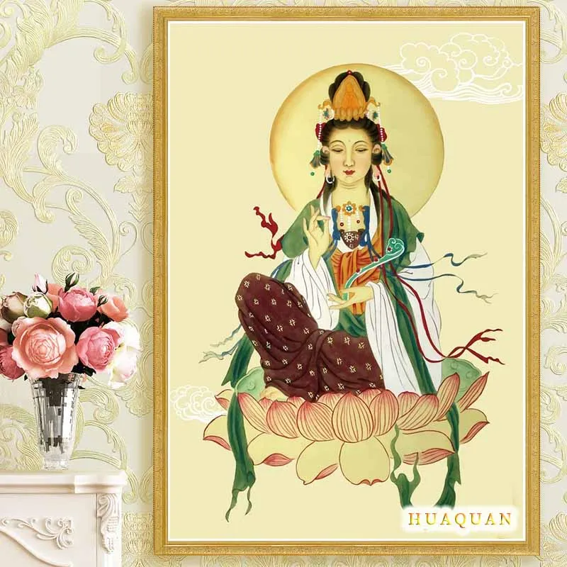 DIY Cross stitch kit cotton thread full embroidery Buddhism Avalokitesvara Bodhisattva Chinoiserie Handmade crafts Stitchwork