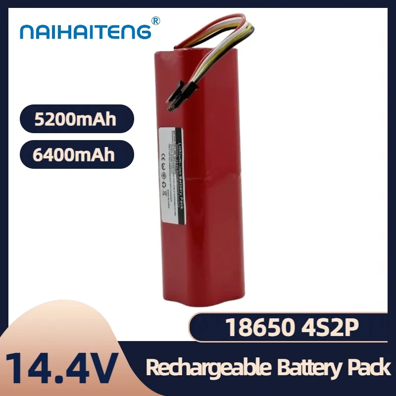 14.4V 14.8V 5200mAh 6400mAh 4S2P Rechargeable Lithium Battery Pack Vacuum Cleaner For Xiaomi Robot 1T Cleaner 1st Generation 1