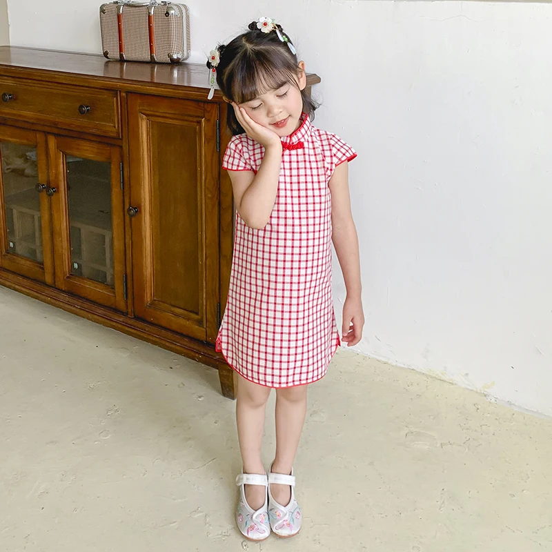 Cheongsam Girls Dress New Summer Children\'s Princess Dress Children\'s Hanfu Girl Baby Short-sleeved Summer Dress Chinoiserie 2-9