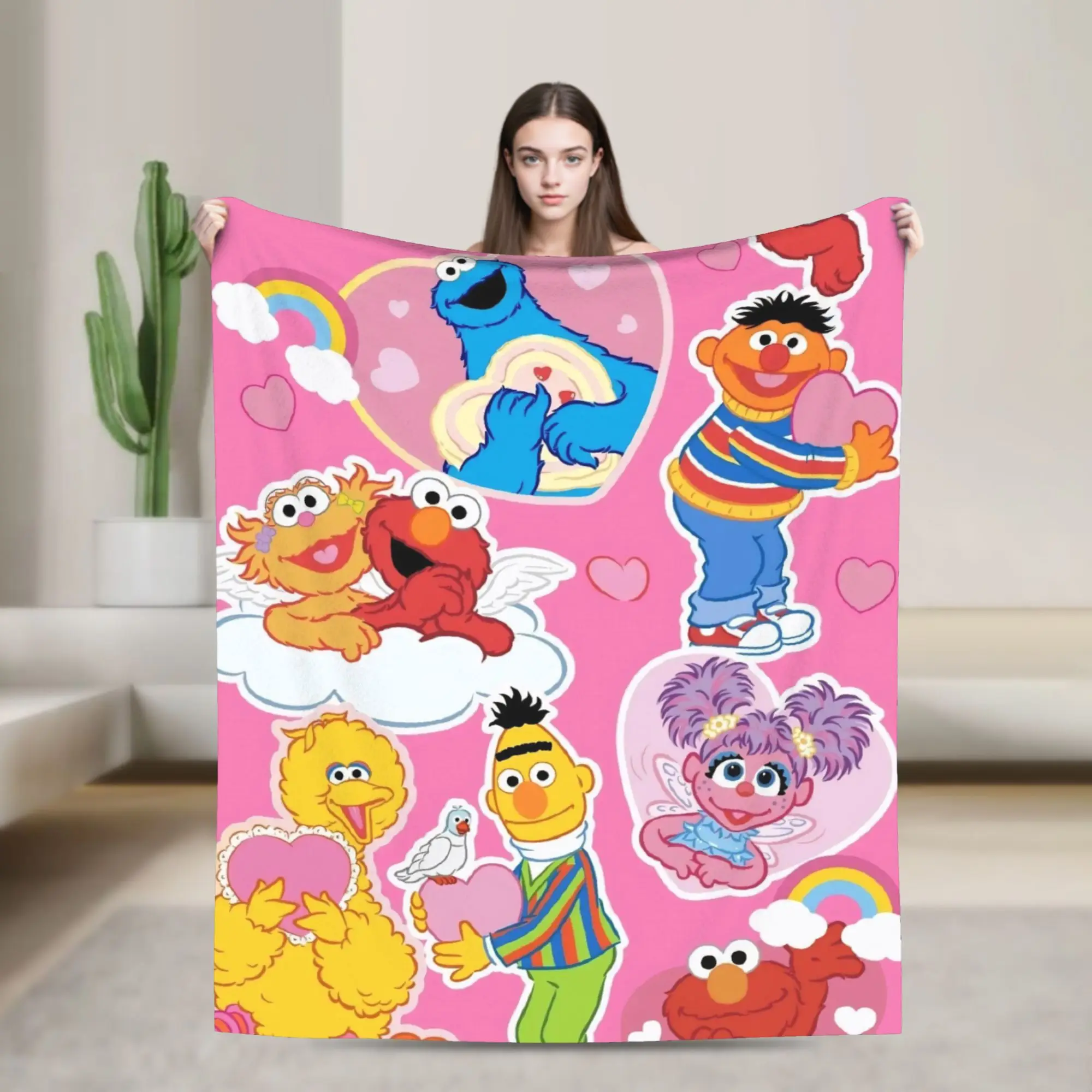 Sesames Streets Fuzzy Blanket Friends Custom Throw Blanket for  Sofa Bedding Lounge 125*100cm Plush Thin Quilt,