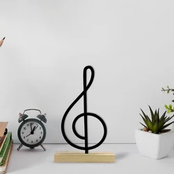 New Musical Notes Metal Sculpture With Wood Base Iron Ornament Art Figurine For Bedroom Table Decor
