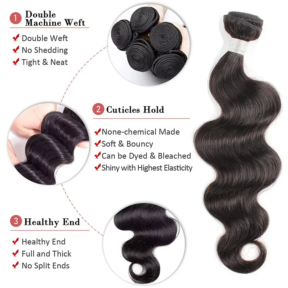 30 40 Inch 12A Body Wave Human Hair Bundles Brazilian Curly 3 4 Bundles Raw Hair Extensions Double Weft Bundle