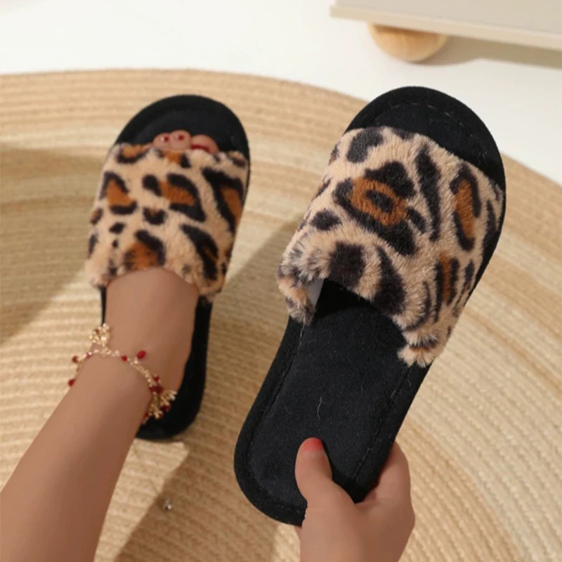 خمر ليوبارد المنزل نعال قماش النساء عدم الانزلاق ارتداء مقاومة نِعال من الفراء امرأة مريحة لينة رقيق غرفة المعيشة أحذية السيدات