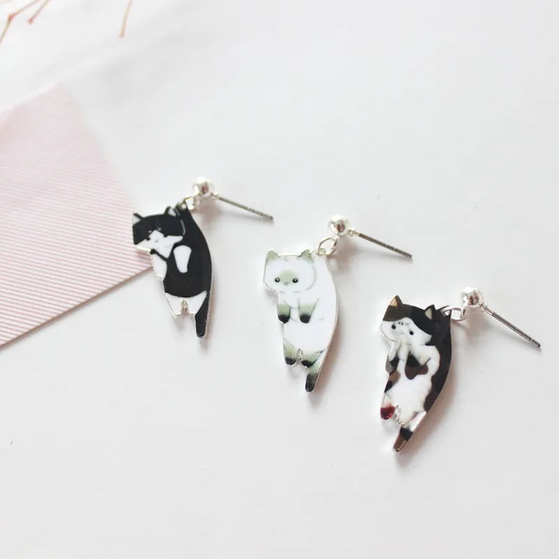 Japenese Korea Style Lovely Black Cat Enamel Clip Earrings Without Piercing for Girls Party Cute Animal Kids No Hole Ear Clip