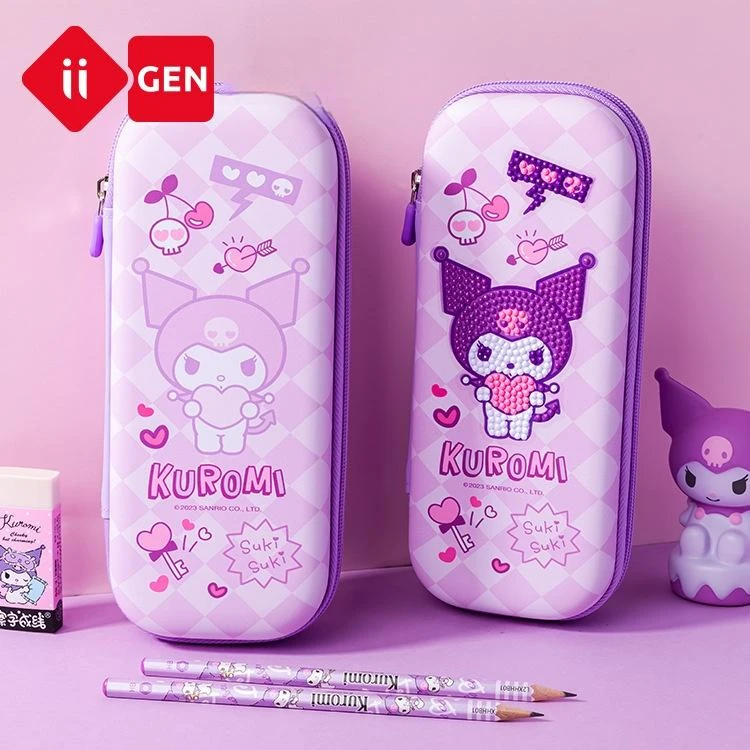 Anime Sanrio Stationery Kuromi Hellokitty Point Drill Pencil Box Large Capacity DIY Creative Pen Box Students Learning Sipplies