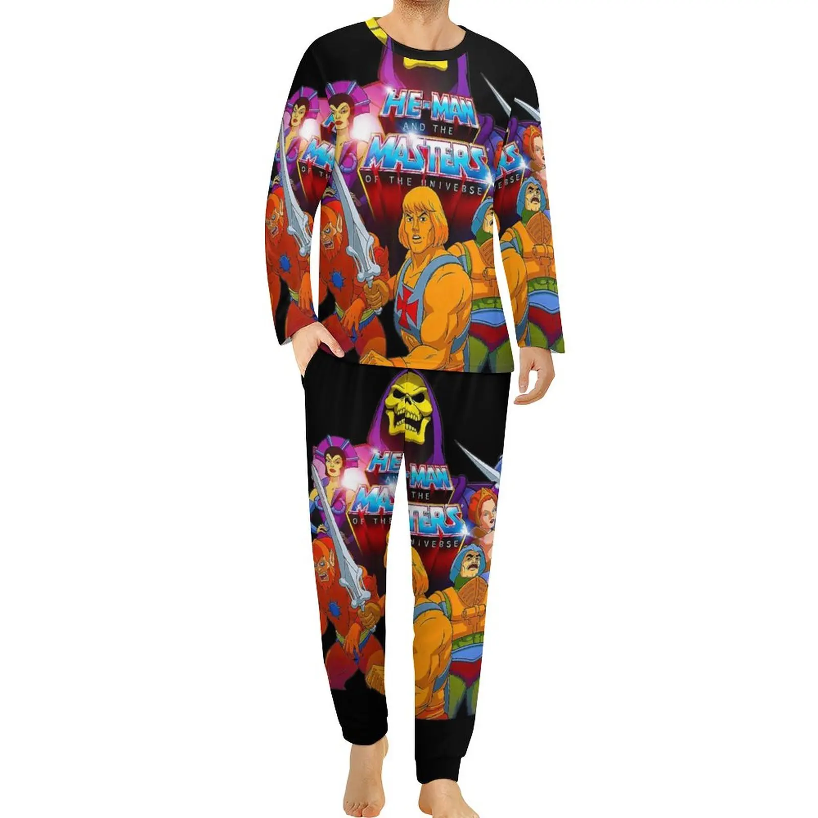 He Man Skull Pajamas Spring 2 Pieces Masters of The Universe Warm Pajama Sets Man Long Sleeve Room Design Nightwear Big Size