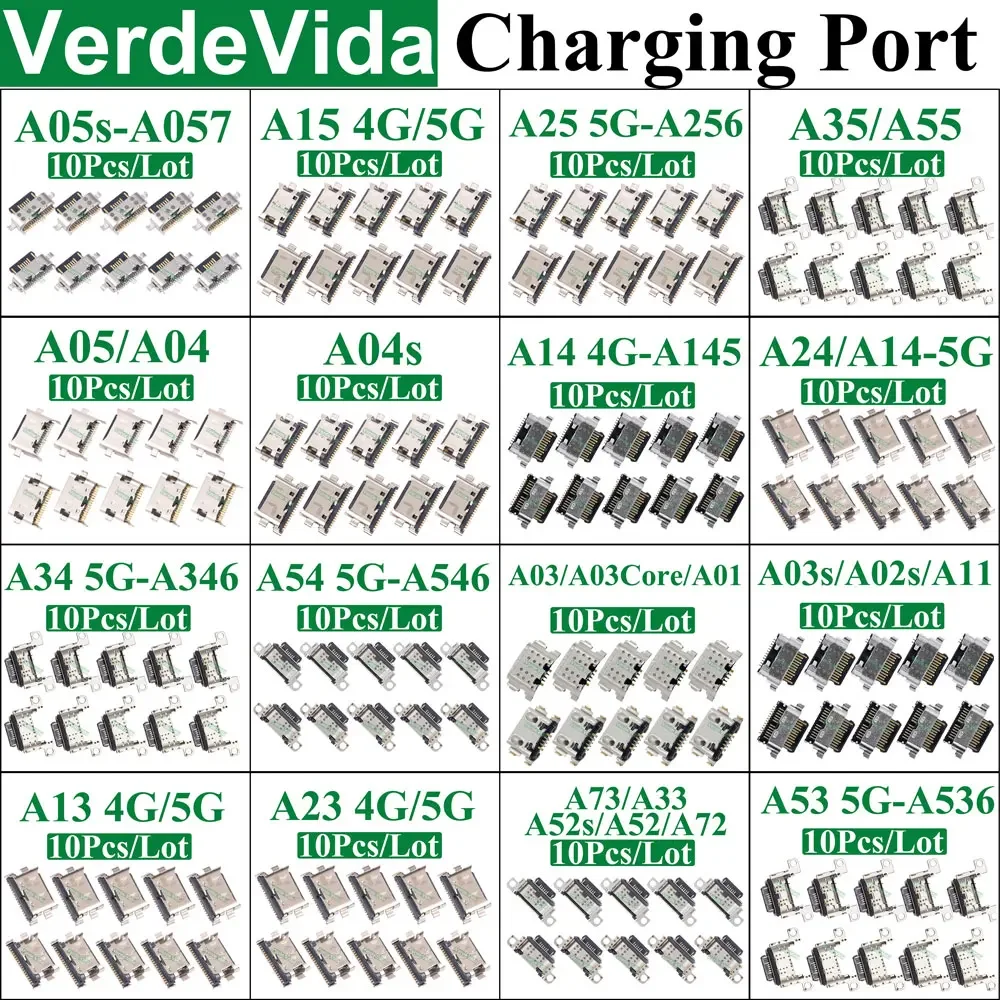 10pcs Original USB Charging Port Connector for Samsung A05 A05S A15 A25 A35 A55 A13 4G A04 A04S A14 A23 A33 A24 A34 A54 A53 5G