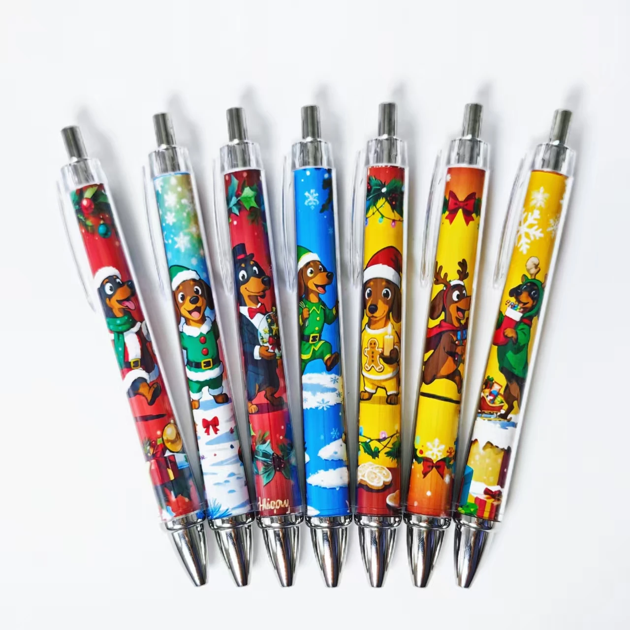 

6pcs/11pcs Creative Christmas Sausage Dog Push Button Pens - Office & Student Learning Stationery Gift Pens