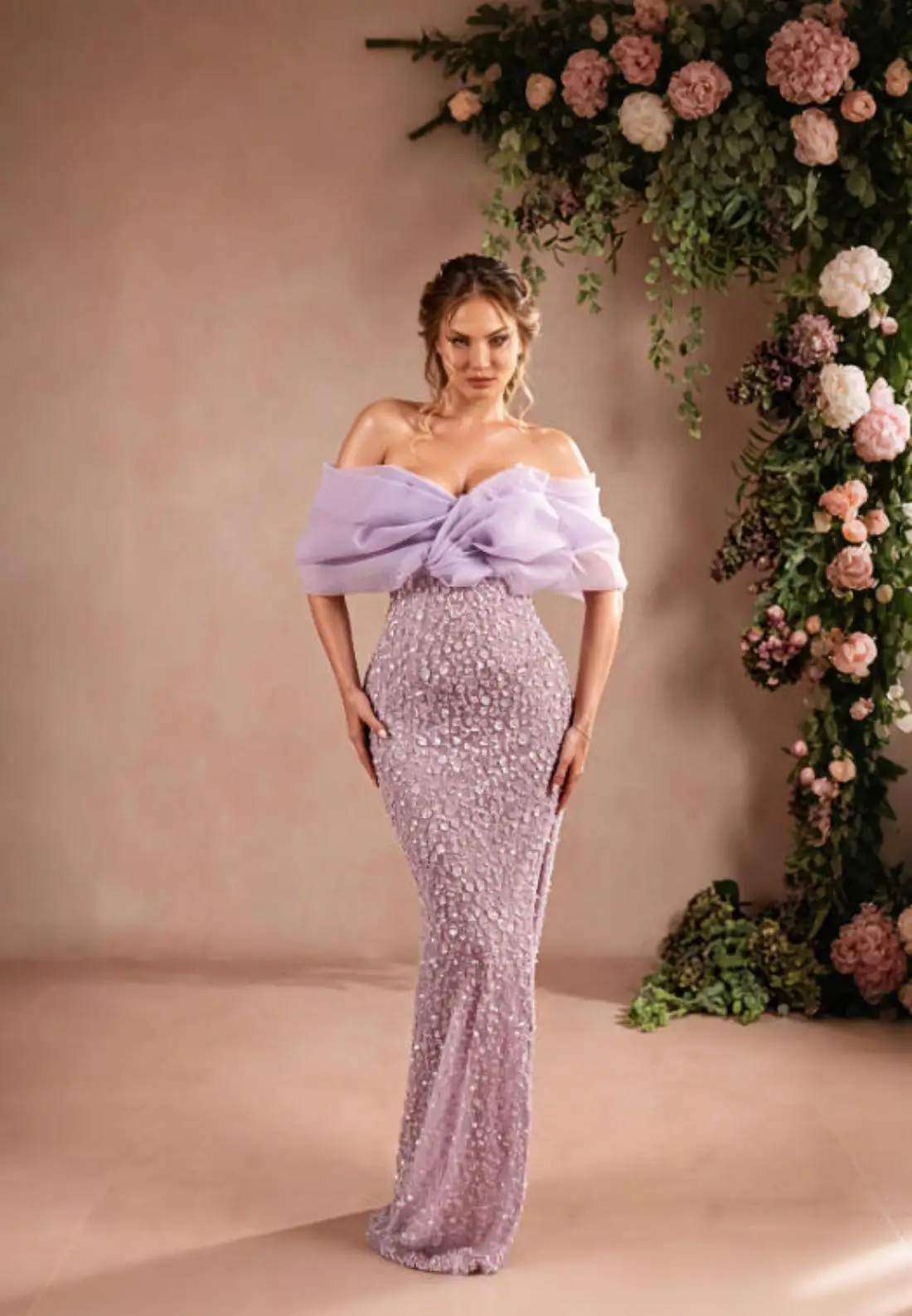 Arabia Luxurious Purple Mermaid Evening Dresses Off the Shoulder Handmade Full of Sequined Tulle Formal Prom Dresses Customized