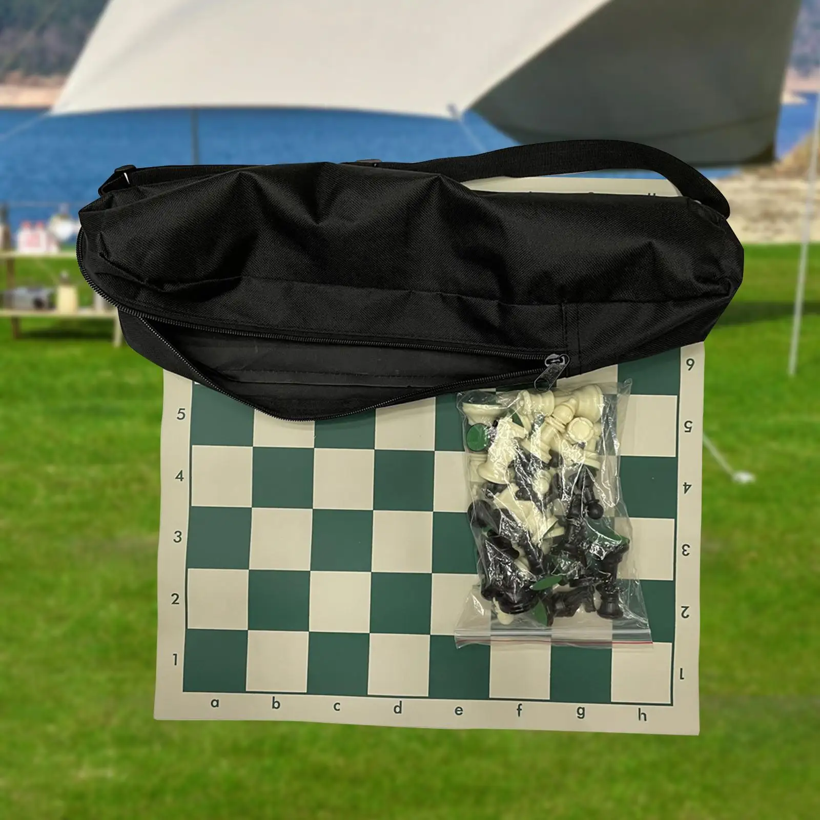 Classic Chess Set with Travel Bag Roll Up Board Resin Pieces for Outdoor Leisure Portable Board Game for Teens