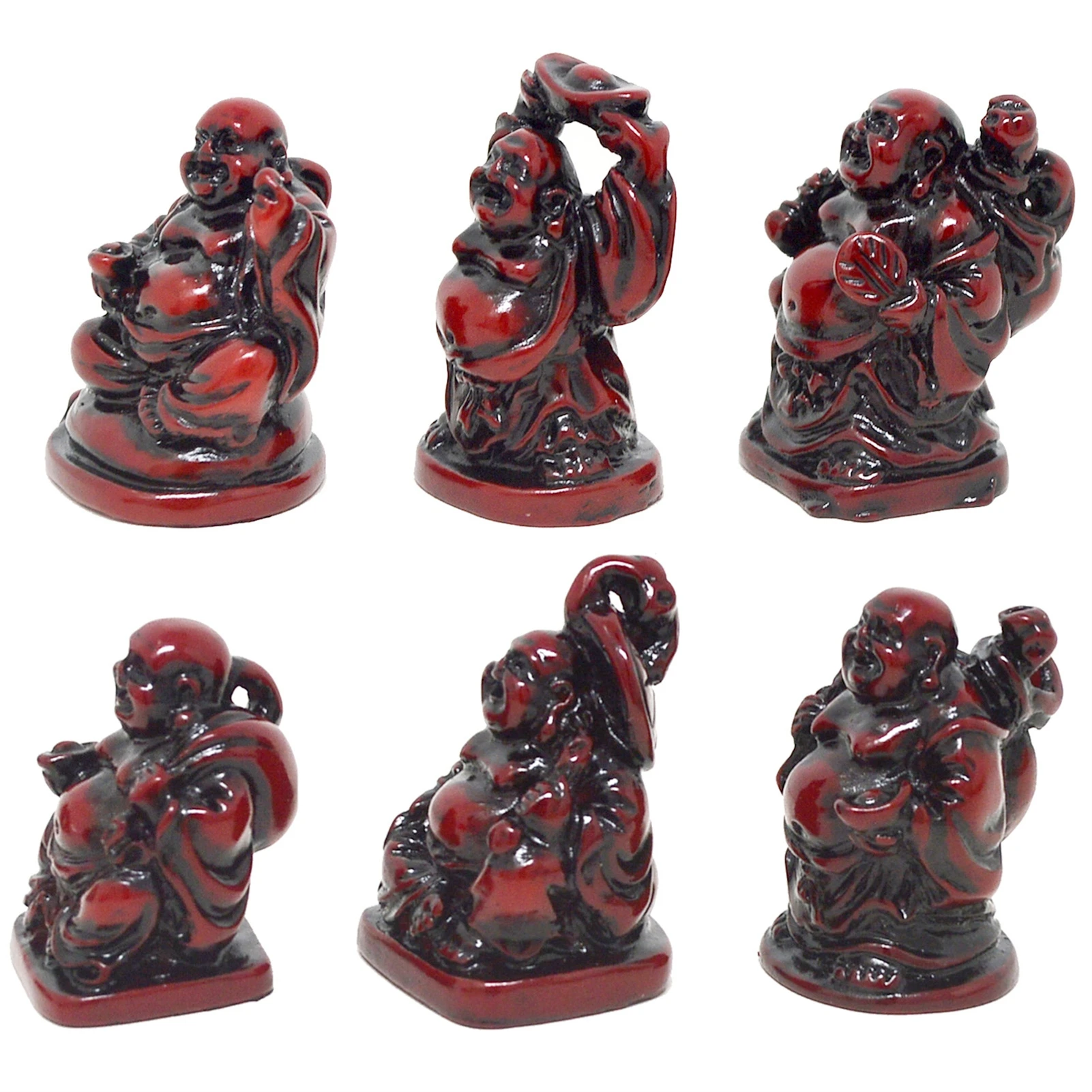 6 Small Buddha Figurines Feng Shui Resin Laughting Buddha Figurine