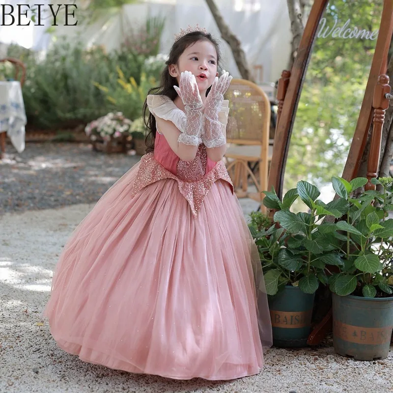 

Beauty Pink Original Design Summer Dress Girls Heavy Industry Gorgeous Princess Dress Children Sweet Cute Long Dress