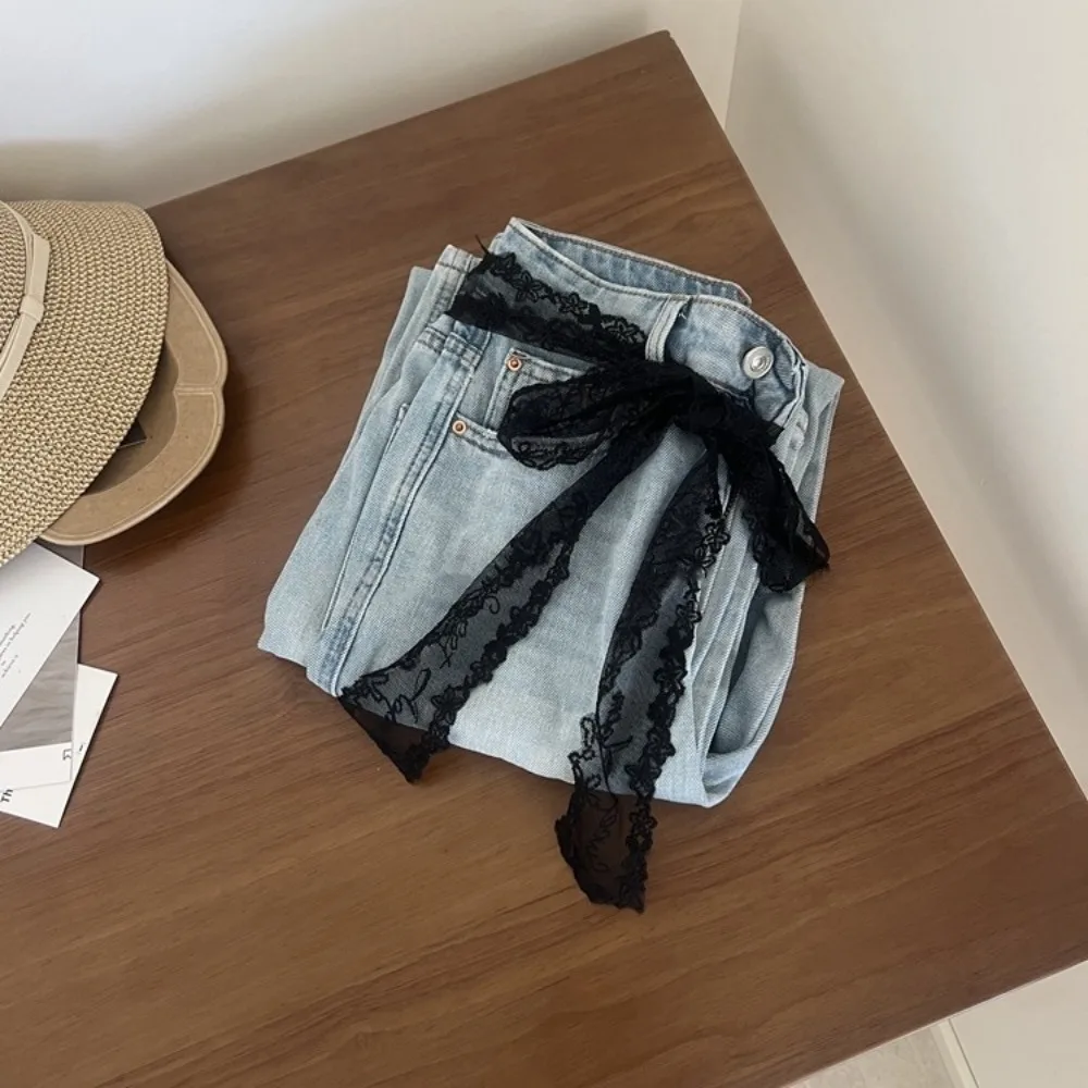 

Korean Y2k Long Lace Waistband Bow Thin Lace Waist Belt Floral Tie Up Dress Jeans Belt Summer