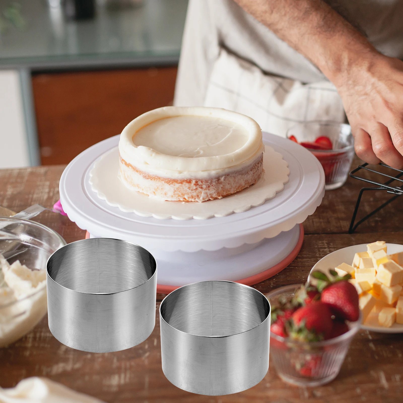 

4Pcs Stainless Steel Mousse Ring 8x8x5cm Square Cake Mold Expandable Reusable Bake Mousse Pastry Cookie Mould Dishwasher Safe