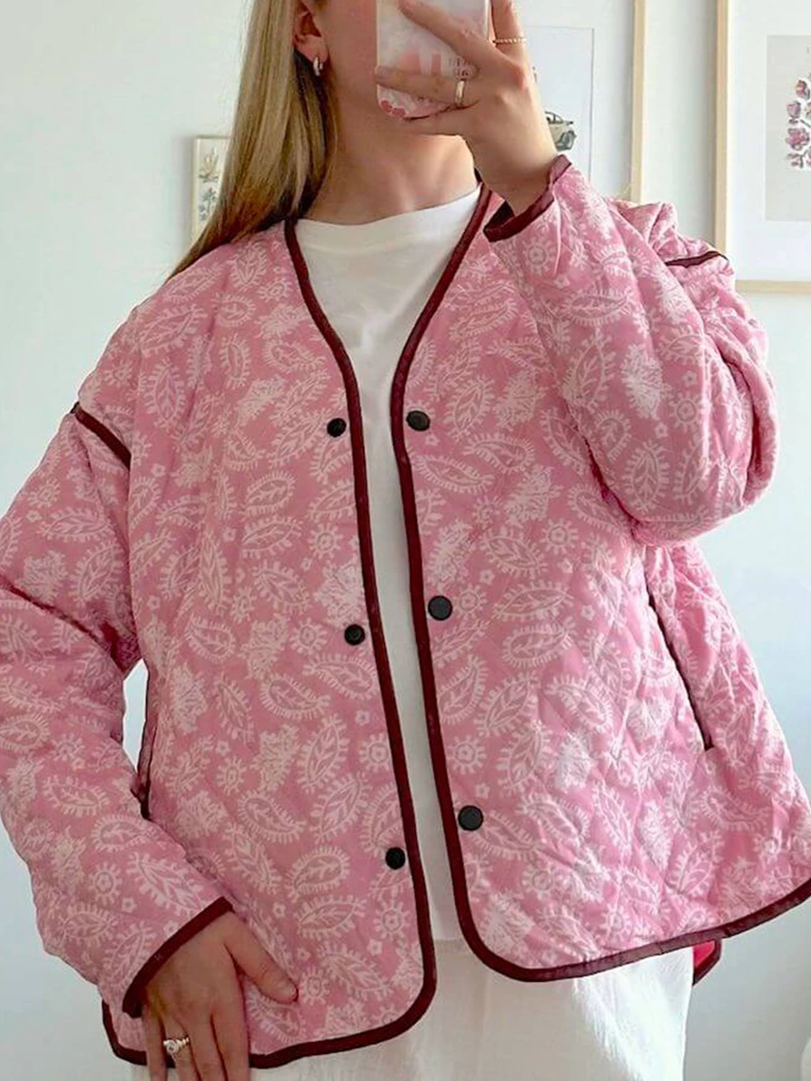 Chaqueta acolchada de manga larga con cuello en V para mujer, abrigo ligero con botones, ropa de invierno