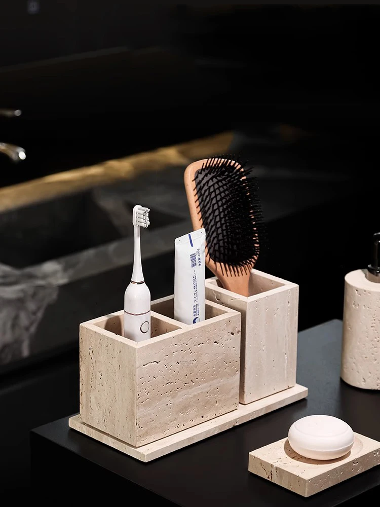 

Cave Stone Material Art Wabi-Sabi Style Decoration Bathroom Washbasin Toothbrush Toothpaste Comb Cosmetics Small Storage Box