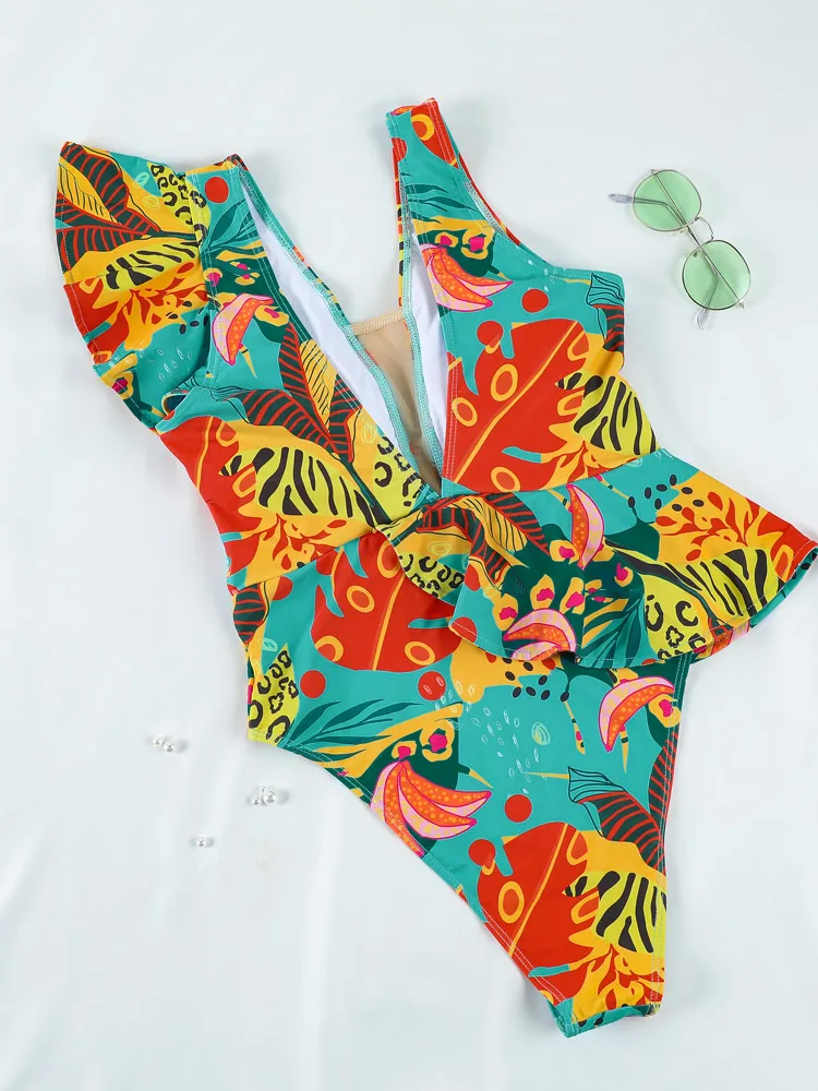 COOBBU عميق الخامس ملابس السباحة مثير ملابس السباحة طقم سباحة حريمي 2026 ارتداءها مطبوعة قطعة واحدة الدعاوى الجوف خارج بحر