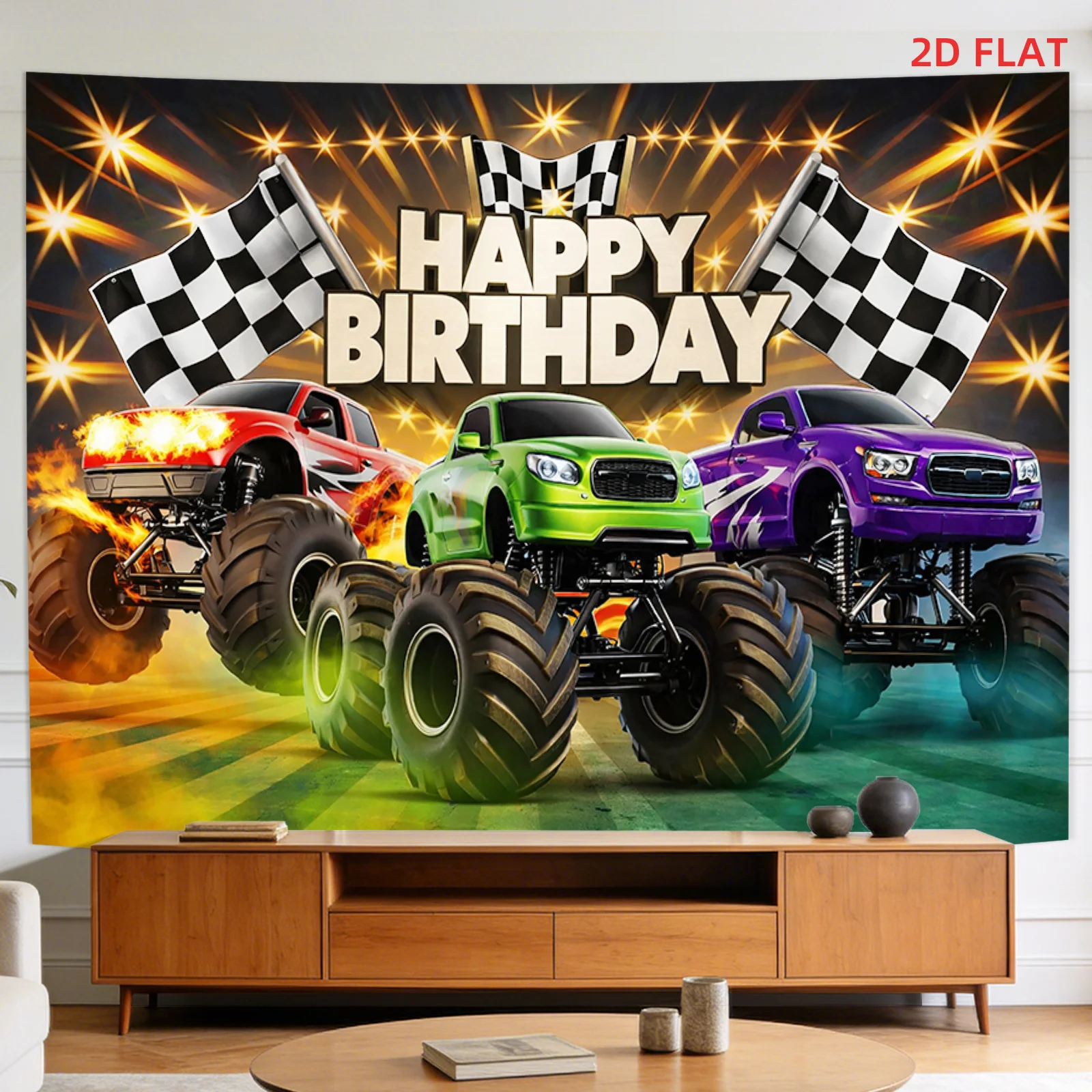 Tapiz de pared con diseño de coche de carreras, decoración para colgar en la pared, póster de regalo de carreras de Monster Truck para habitación infantil