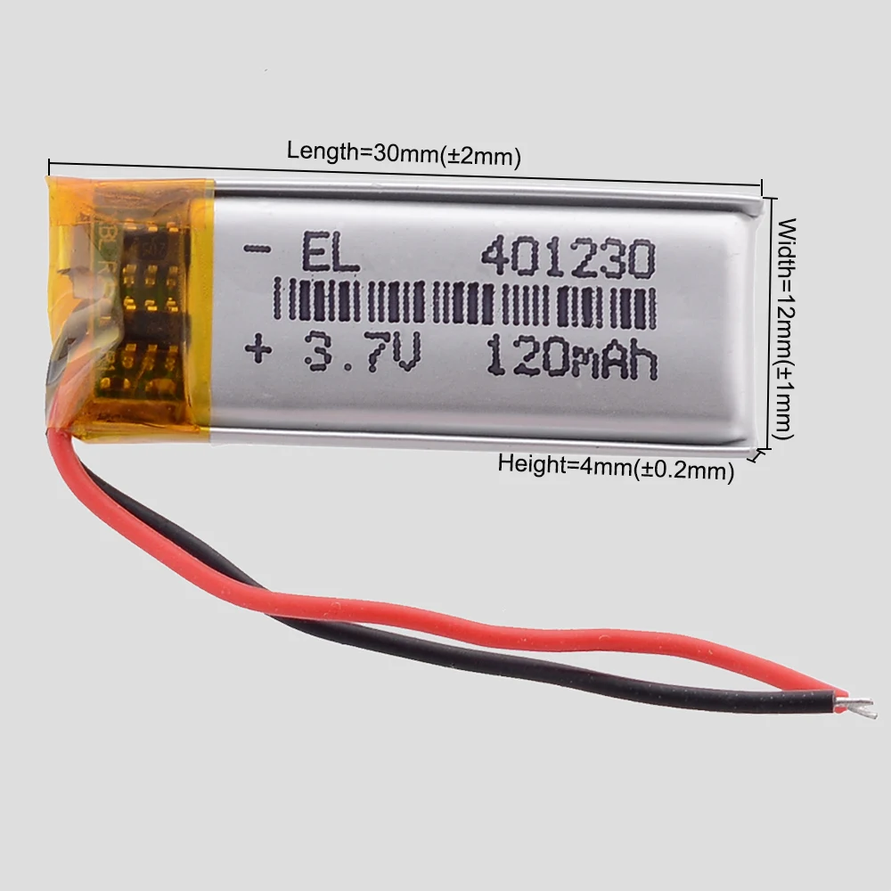 10PCS/Lot 401230 3.7V 120mAh Silicone Wires  Rechargeable Li Lipo Battery Lithium Polymer LiPo Batteries
