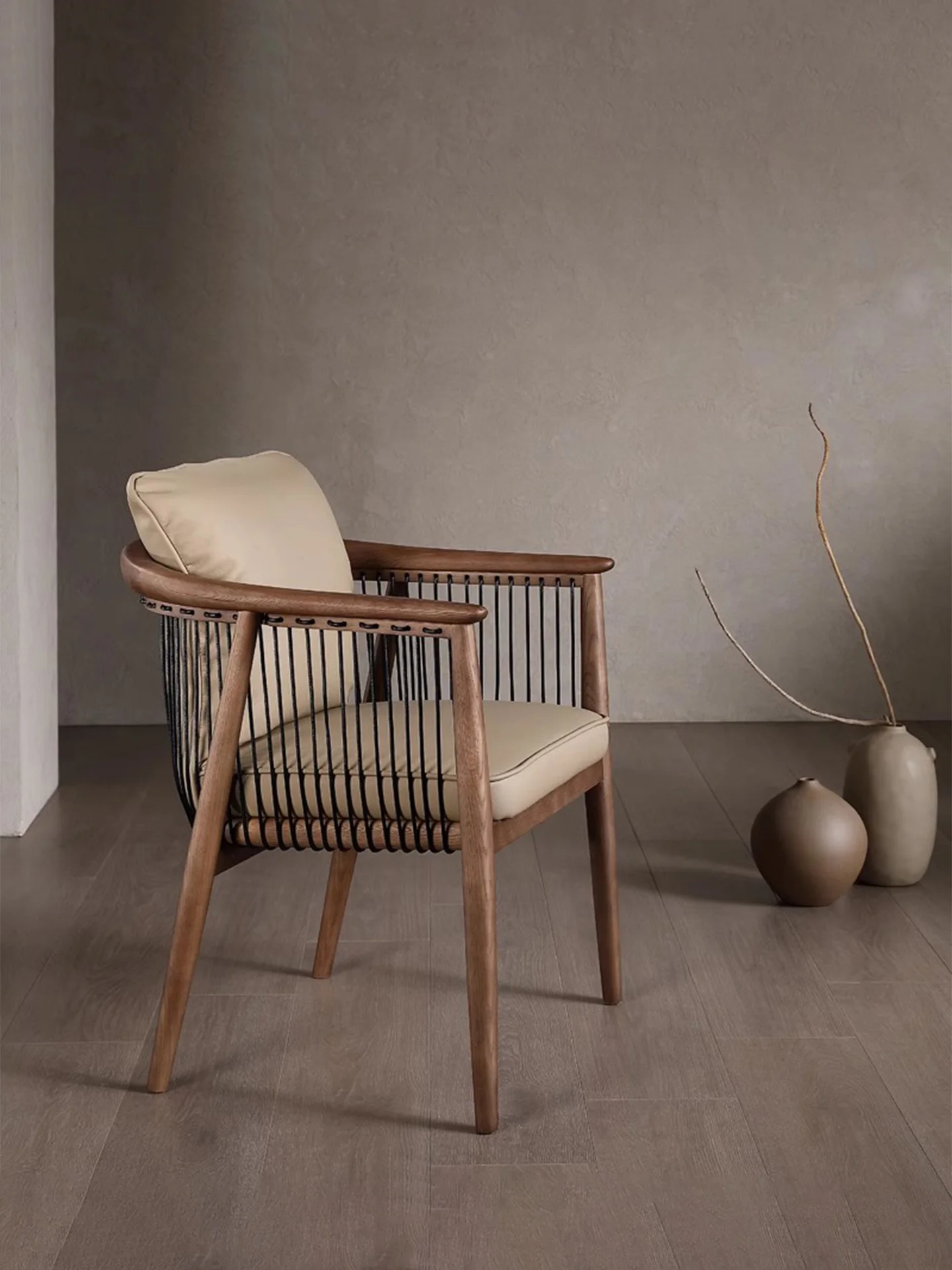 

Violin Chair New Chinese Restaurant Solid Wood Light Luxury Tea Room Wabi Sabi Design Premium Armrest Home Walnut